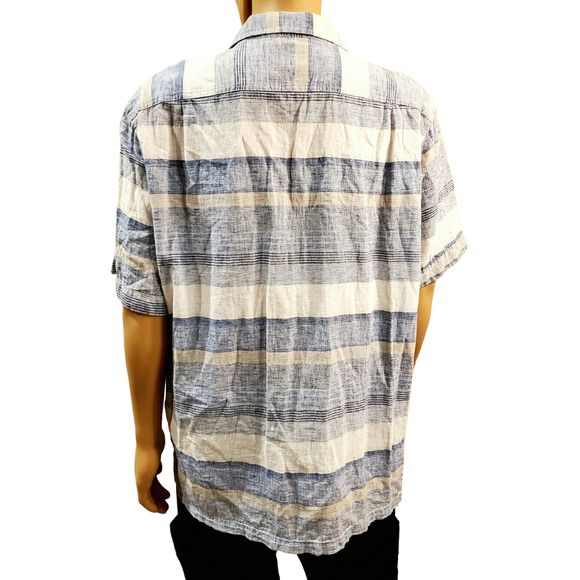 Tasso Elba Island Mens Blue Shirt Linen Blend Short Sleeve Striped Size XXL - Picture 2 of 4